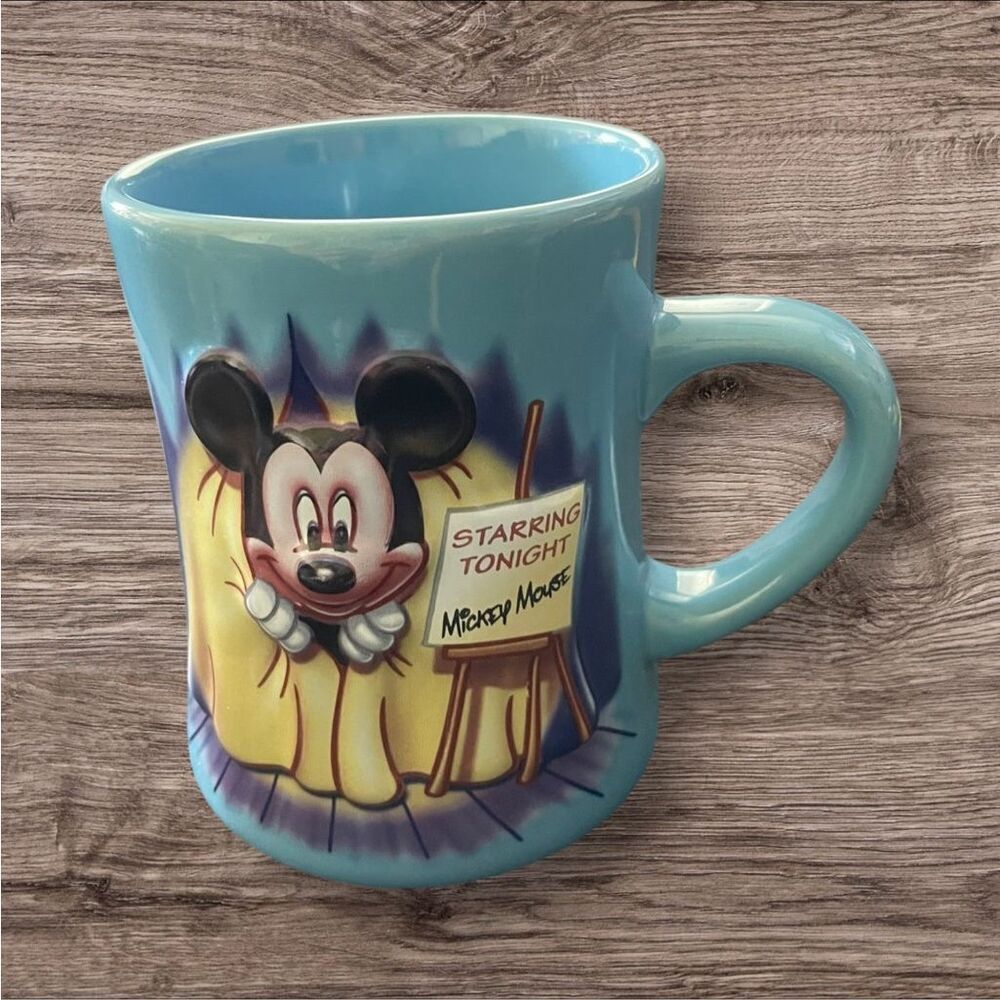 Disney Blue "Starring Tonight" Mickey Mouse Raised 3D Ceramic Mug 16oz